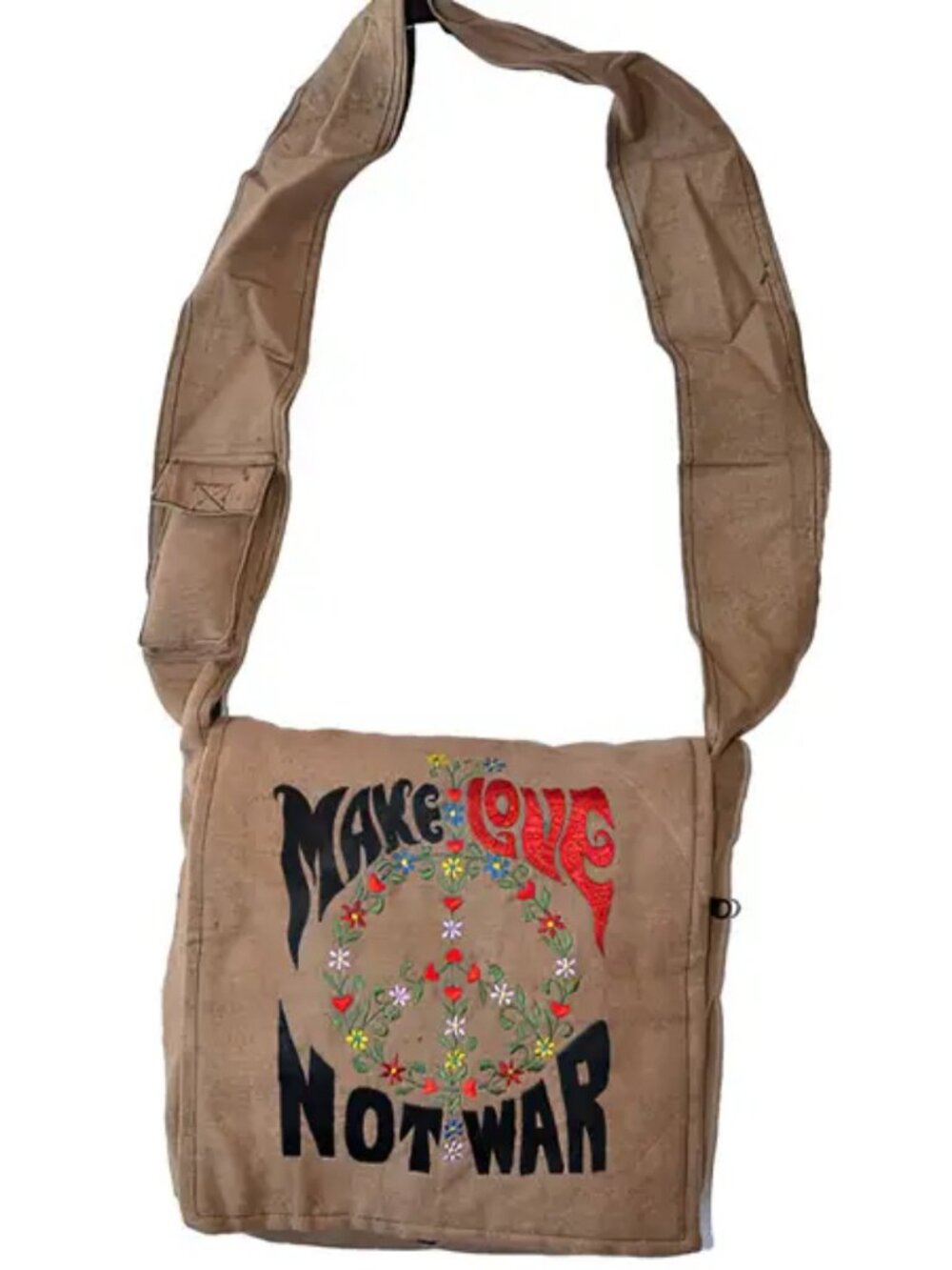 Make Love Not War Peace Embroidered Dj Cotton Bag